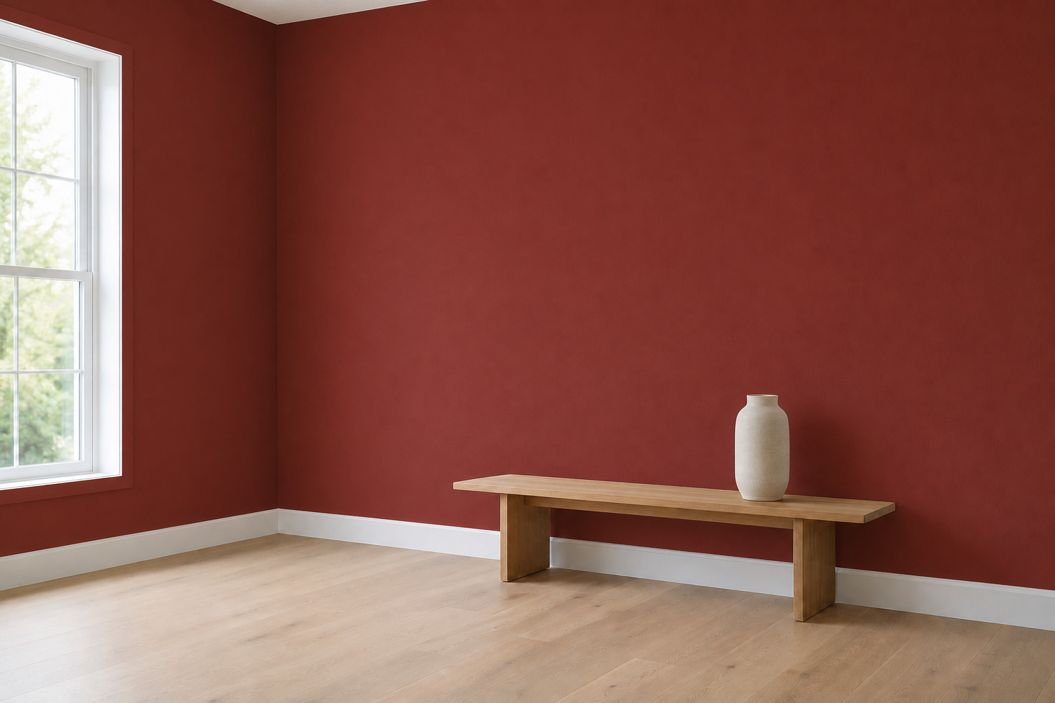 Room with both walls painted Manor Red